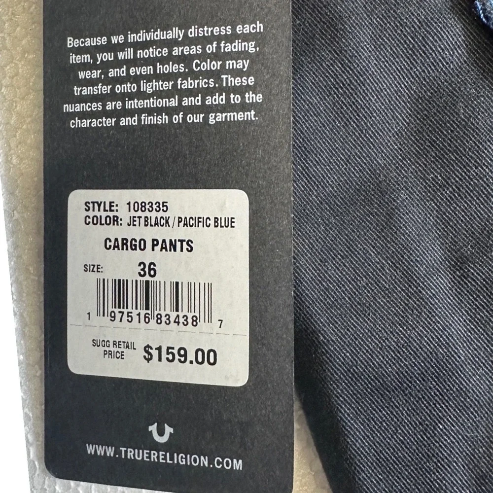 True Religion Mens Black Cargo Pants Sz 36 Relaxed Fit Stitch Detail MSRP‎ $159